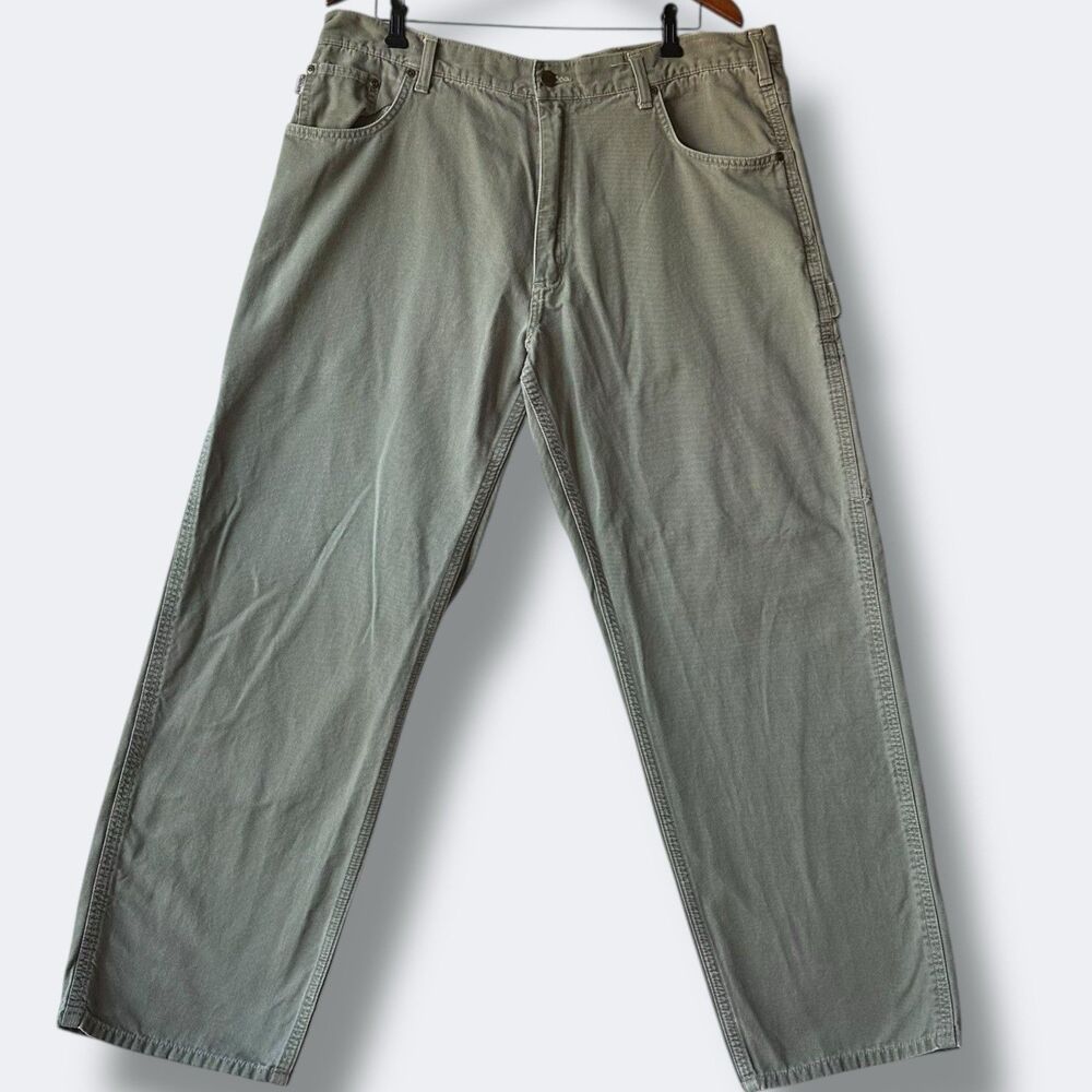 Carhartt Mens Carpenter Work Pants 40x32 Loose Fit Sage Green Canvas Utility
